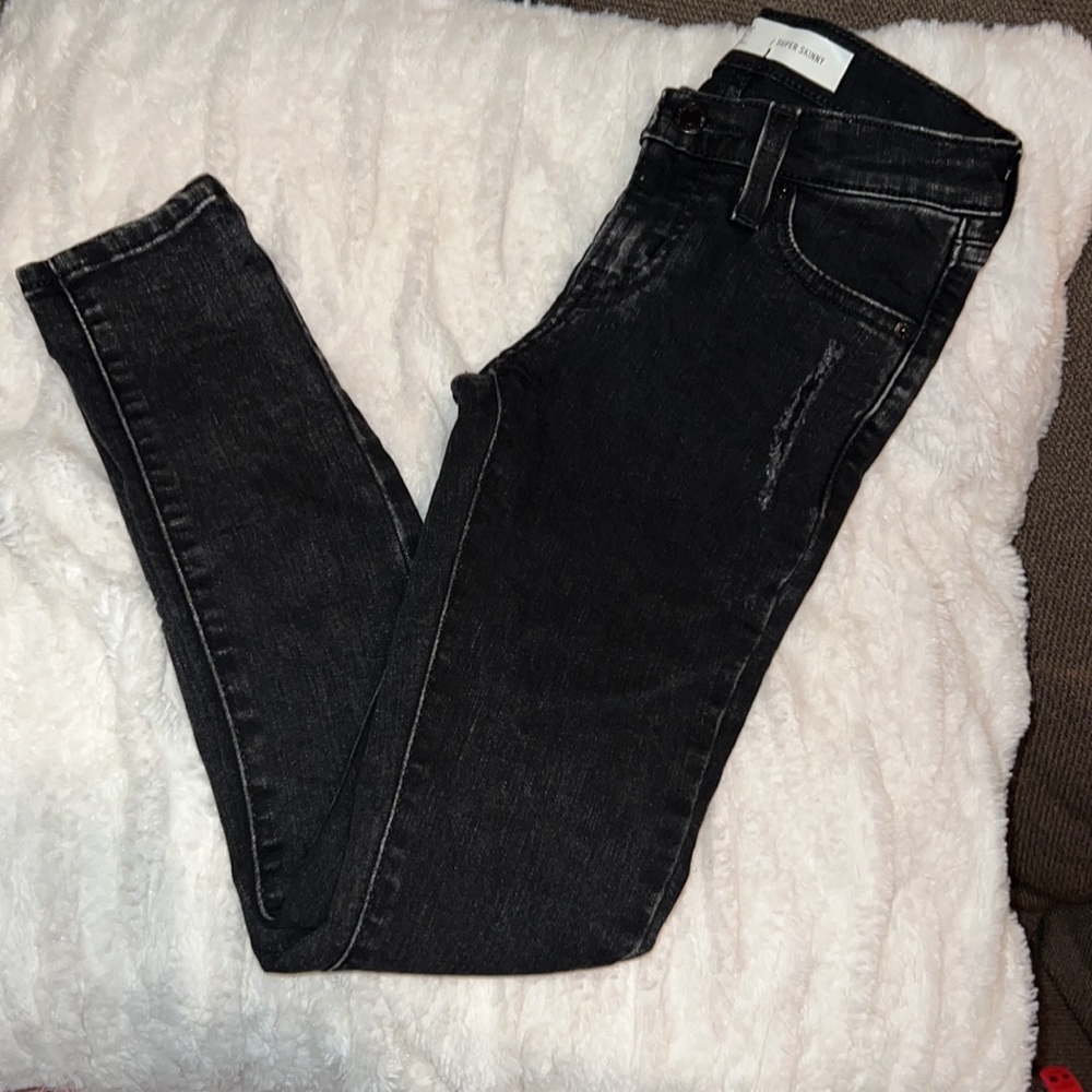 Levi Strauss signature black denim super skinny jeans distressed pants 8 girls​​ - Picture 9 of 13